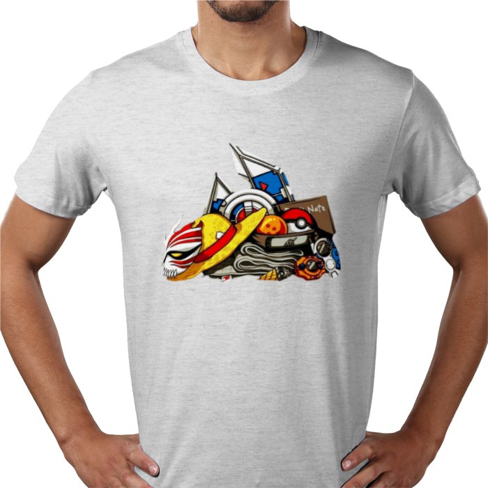 Anime Tools T-Shirt | Iconic Weapons & Symbols Graphic Tee