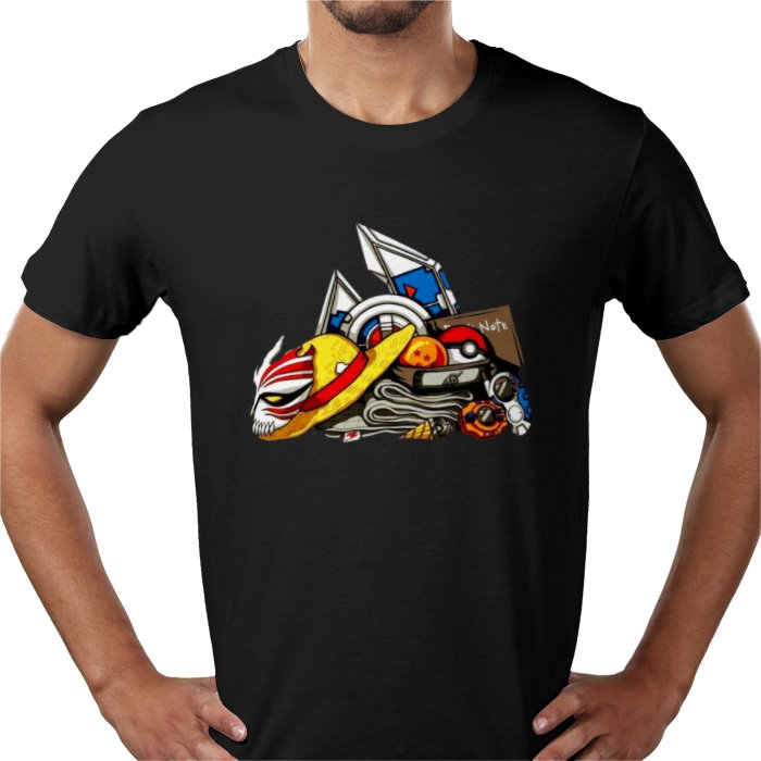Anime Tools T-Shirt | Iconic Weapons & Symbols Graphic Tee