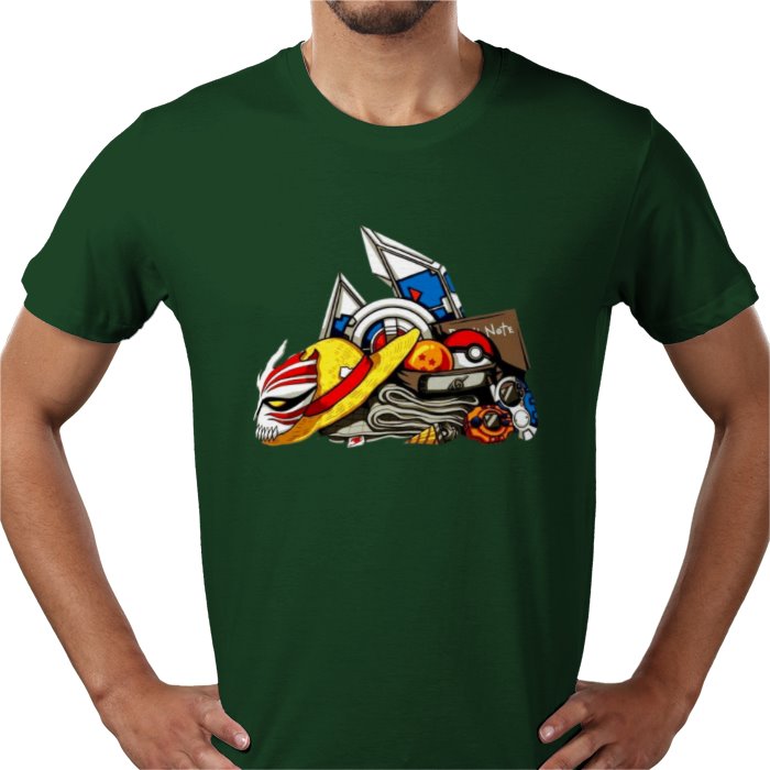 Anime Tools T-Shirt | Iconic Weapons & Symbols Graphic Tee