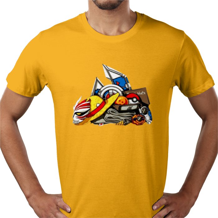 Anime Tools T-Shirt | Iconic Weapons & Symbols Graphic Tee