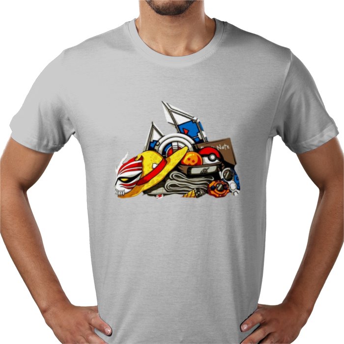 Anime Tools T-Shirt | Iconic Weapons & Symbols Graphic Tee