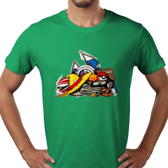 Anime Tools T-Shirt | Iconic Weapons & Symbols Graphic Tee