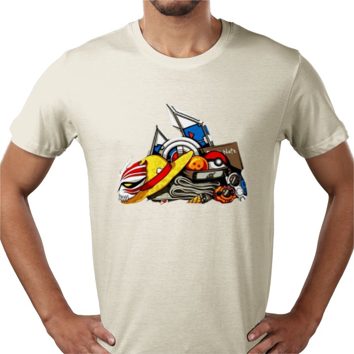Anime Tools T-Shirt | Iconic Weapons & Symbols Graphic Tee