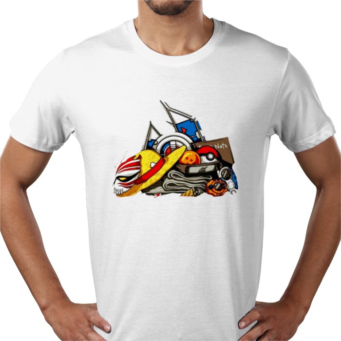 Anime Tools T-Shirt | Iconic Weapons & Symbols Graphic Tee