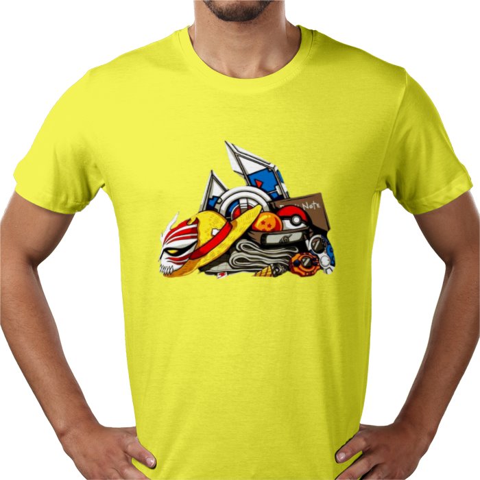 Anime Tools T-Shirt | Iconic Weapons & Symbols Graphic Tee